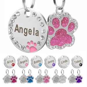 Personalized Dog Cat ID Tag Bling Rhinestone Puppy Kitten Name Tags