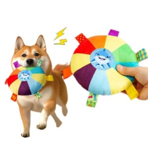 Funny Rainbow Dog Plush Flying Saucer Toys